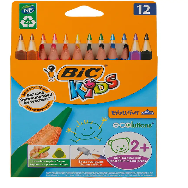 CRAYONS COULEURS BIC EVOLUTION TRIANGLE PM POCH.12 – Ma Papeterie Discount